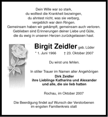 Traueranzeige von Birgit Zeidler von ALLGEMEINE ZEITUNG UELZEN