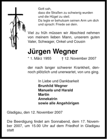 Traueranzeige von Jürgen Wegner von ALLGEMEINE ZEITUNG UELZEN