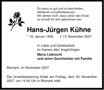 Traueranzeige von Hans-Jürgen Kühne von ALLGEMEINE ZEITUNG UELZEN
