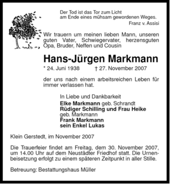 Traueranzeige von Hans-Jürgen Markmann von ALLGEMEINE ZEITUNG UELZEN