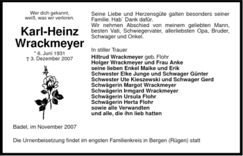 Traueranzeige von Karl-Heinz Wrackmeyer von ALLGEMEINE ZEITUNG UELZEN