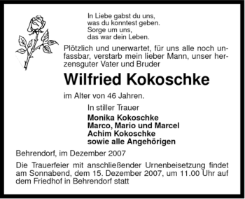 Traueranzeige von Wilfried Kokoschke von ALLGEMEINE ZEITUNG UELZEN