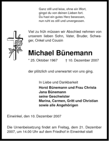 Traueranzeige von Michael Bünemann von ALLGEMEINE ZEITUNG UELZEN