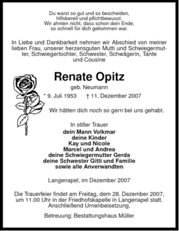 Traueranzeige von Renate Opitz von ALLGEMEINE ZEITUNG UELZEN