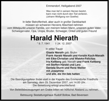 Traueranzeige von Harald Nierath von ALLGEMEINE ZEITUNG UELZEN