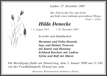 Traueranzeige von Hilda Denecke von ALLGEMEINE ZEITUNG UELZEN