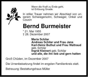 Traueranzeige von Bernd Burmeister von ALLGEMEINE ZEITUNG UELZEN