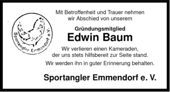 Traueranzeige von Edwin Baum von ALLGEMEINE ZEITUNG UELZEN