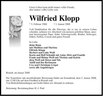 Traueranzeige von Wilfried Klopp von ALLGEMEINE ZEITUNG UELZEN