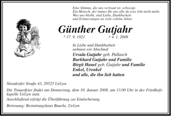 Traueranzeige von Günther Gutjahr von ALLGEMEINE ZEITUNG UELZEN