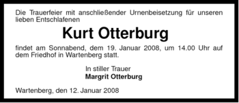 Traueranzeige von Kurt Otterburg von ALLGEMEINE ZEITUNG UELZEN