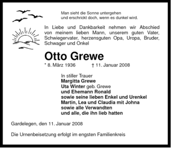 Traueranzeige von Otto Grewe von ALLGEMEINE ZEITUNG UELZEN