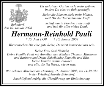 Traueranzeige von Hermann-Reinhold Pauli von ALLGEMEINE ZEITUNG UELZEN