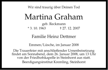 Traueranzeige von Martina Graham von ALLGEMEINE ZEITUNG UELZEN