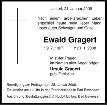 Traueranzeige von Ewald Gragert von ALLGEMEINE ZEITUNG UELZEN