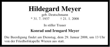 Traueranzeige von Hildegard Meyer von ALLGEMEINE ZEITUNG UELZEN