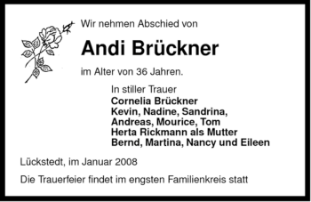 Traueranzeige von Andi Brückner von ALLGEMEINE ZEITUNG UELZEN