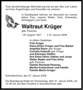 Traueranzeige von Waltraut Krüger von ALLGEMEINE ZEITUNG UELZEN