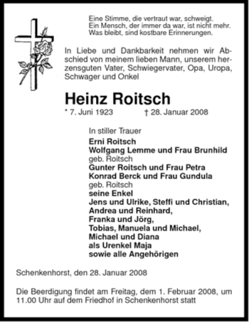 Traueranzeige von Heinz Roitsch von ALLGEMEINE ZEITUNG UELZEN