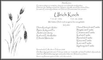 Traueranzeige von Ulrich Koch von ALLGEMEINE ZEITUNG UELZEN