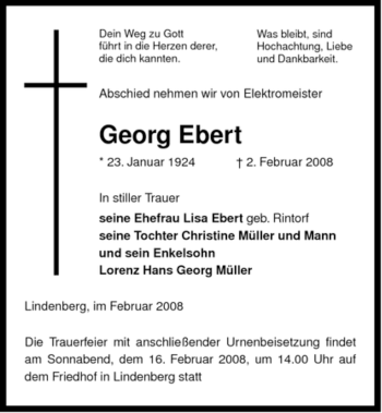 Traueranzeige von Georg Ebert von ALLGEMEINE ZEITUNG UELZEN