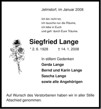 Traueranzeige von Siegfried Lange von ALLGEMEINE ZEITUNG UELZEN