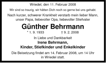 Traueranzeige von Günther Behrmann von ALLGEMEINE ZEITUNG UELZEN
