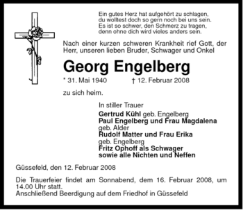 Traueranzeige von Georg Engelberg von ALLGEMEINE ZEITUNG UELZEN