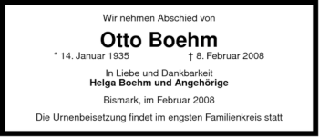 Traueranzeige von Otto Boehm von ALLGEMEINE ZEITUNG UELZEN