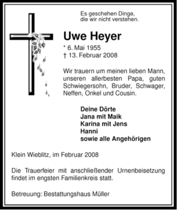 Traueranzeige von Uwe Heyer von ALLGEMEINE ZEITUNG UELZEN