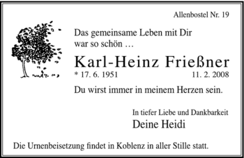 Traueranzeige von Karl-Heinz Frießner von ALLGEMEINE ZEITUNG UELZEN