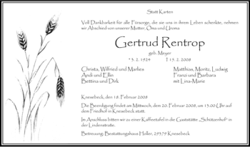 Traueranzeige von Gertrud Rentrop von ALLGEMEINE ZEITUNG UELZEN