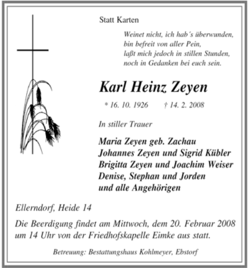 Traueranzeige von Karl Heinz von ALLGEMEINE ZEITUNG UELZEN