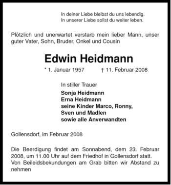 Traueranzeige von Edwin Heidmann von ALLGEMEINE ZEITUNG UELZEN