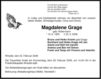 Traueranzeige von Magdalene Garge von ALLGEMEINE ZEITUNG UELZEN
