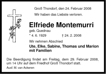 Traueranzeige von Elfriede Montemurri von ALLGEMEINE ZEITUNG UELZEN