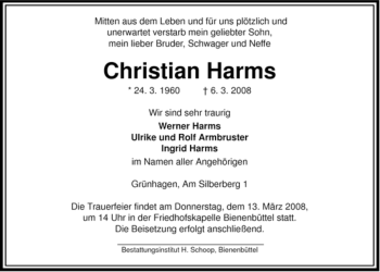 Traueranzeige von Christian Harms von ALLGEMEINE ZEITUNG UELZEN