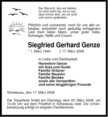 Traueranzeige von Siegfried Gerhard von ALLGEMEINE ZEITUNG UELZEN