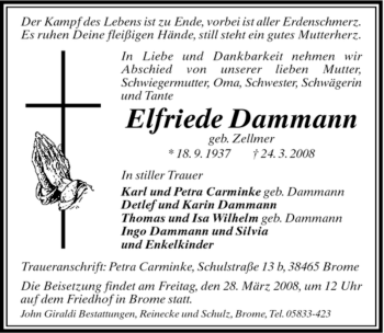 Traueranzeige von Elfriede Dammann von ALLGEMEINE ZEITUNG UELZEN