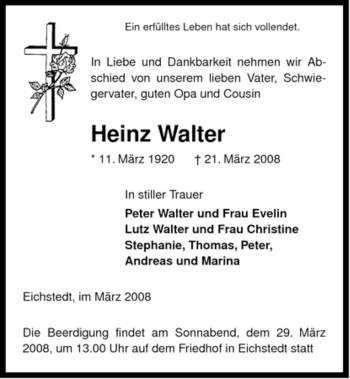 Traueranzeige von Heinz Walter von ALLGEMEINE ZEITUNG UELZEN