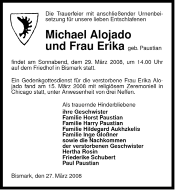 Traueranzeige von Michael Alojado von ALLGEMEINE ZEITUNG UELZEN
