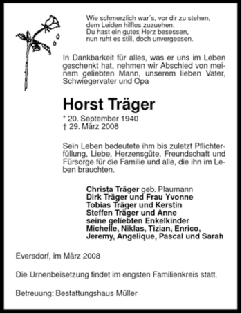 Traueranzeige von Horst Träger von ALLGEMEINE ZEITUNG UELZEN