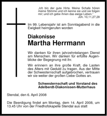 Traueranzeige von Martha Herrmann von ALLGEMEINE ZEITUNG UELZEN