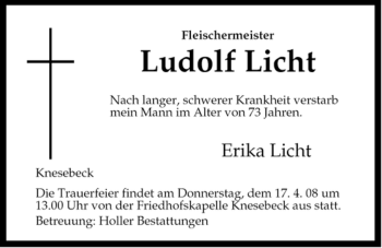 Traueranzeige von Ludolf Licht von ALLGEMEINE ZEITUNG UELZEN