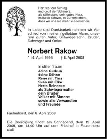 Traueranzeige von Norbert Rakow von ALLGEMEINE ZEITUNG UELZEN