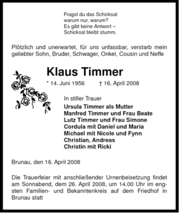 Traueranzeige von Klaus Timmer von ALLGEMEINE ZEITUNG UELZEN