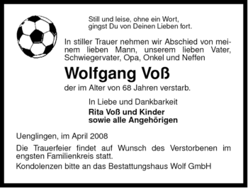 Traueranzeige von Voß Wolfgang von ALLGEMEINE ZEITUNG UELZEN