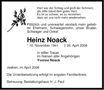 Traueranzeige von Heinz Noack von ALLGEMEINE ZEITUNG UELZEN