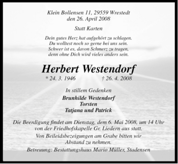 Traueranzeige von Herbert Westendorf von ALLGEMEINE ZEITUNG UELZEN