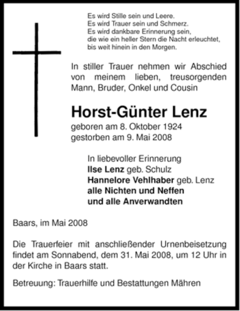 Traueranzeige von Horst-Günter Lenz von ALLGEMEINE ZEITUNG UELZEN